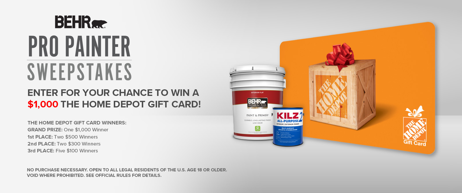 20234Pro Painter Sweepstakes - Enter for a Chance to Win $1,000 The Home Depot Gift Card