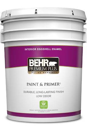 5 gal pail of Behr Premium Plus interior paint, eggshell