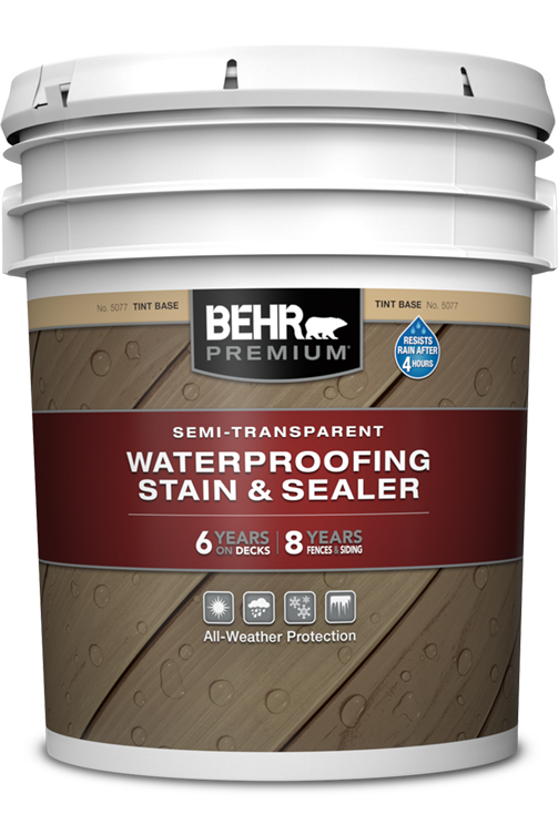 5 gal pail of Behr Premium Semi-Transparent Waterproofing Stain and Sealer