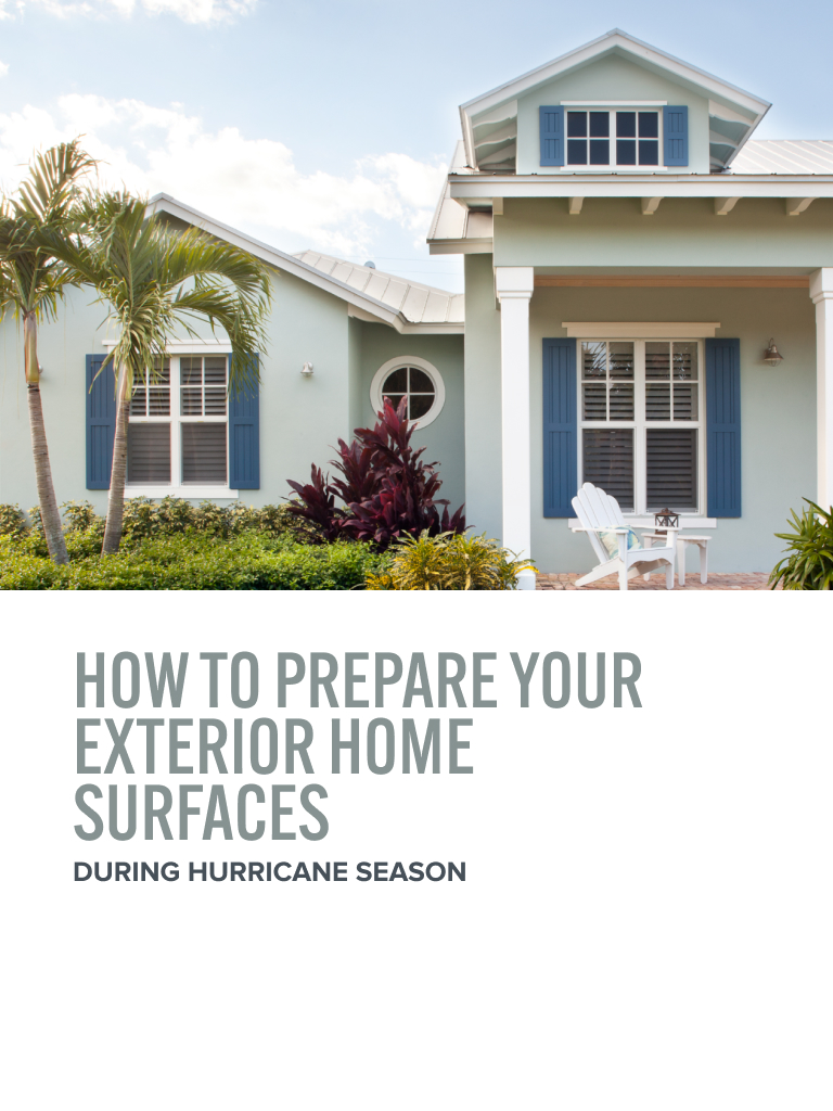 Mobile version of a house exterior with the words How to prepare your exterior home surfaces during hurricane season