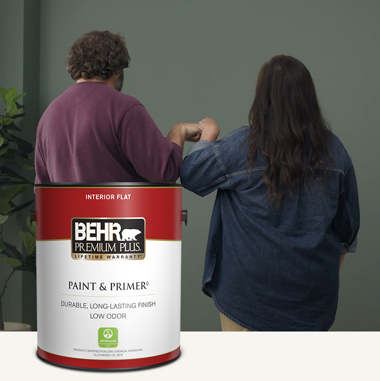 Mobile version of a choir standing in a painted living room with a Behr Premium Plus Interior Flat Paint