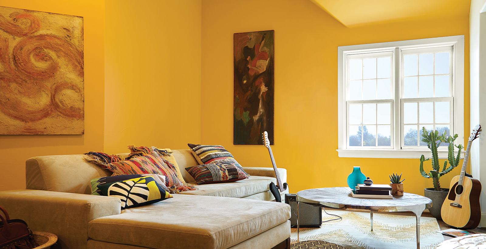 bright yellow living room